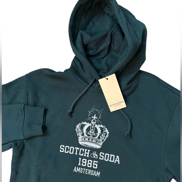 Scotch & Soda Cypress Green Graphic‎ Hoodie Embroidered Amsterdam Men’s S NWT’S - Picture 1 of 9